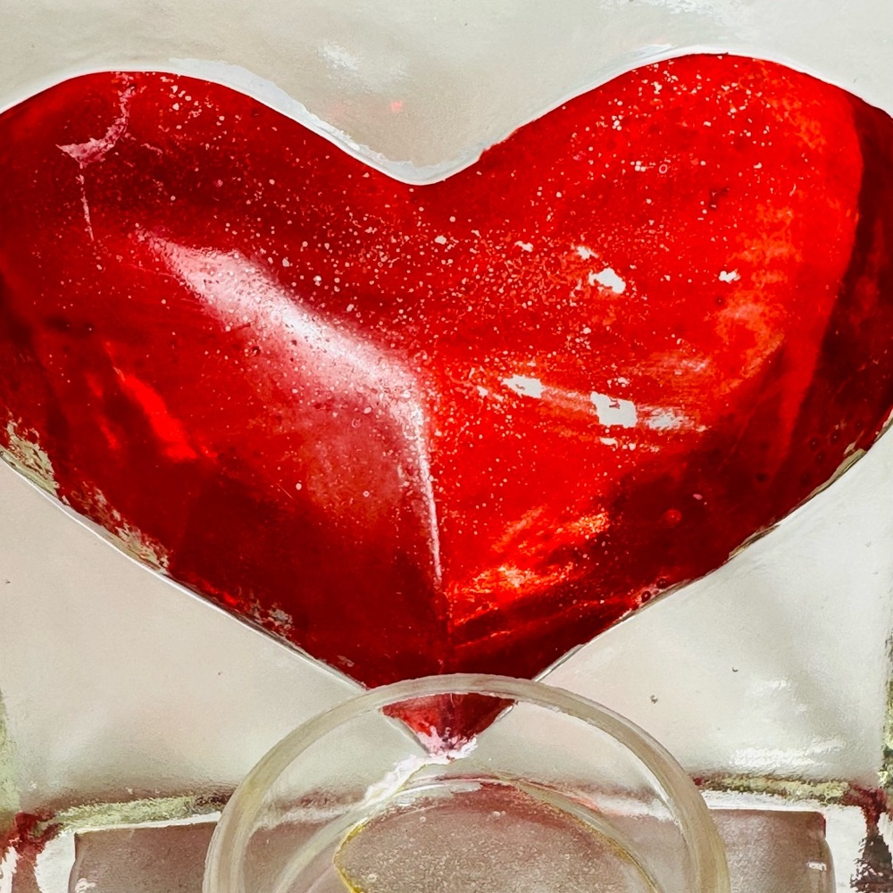 Blown Glass Red Heart Tea Light Candle Holder Block Decor - last chance! - Picture 10 of 12